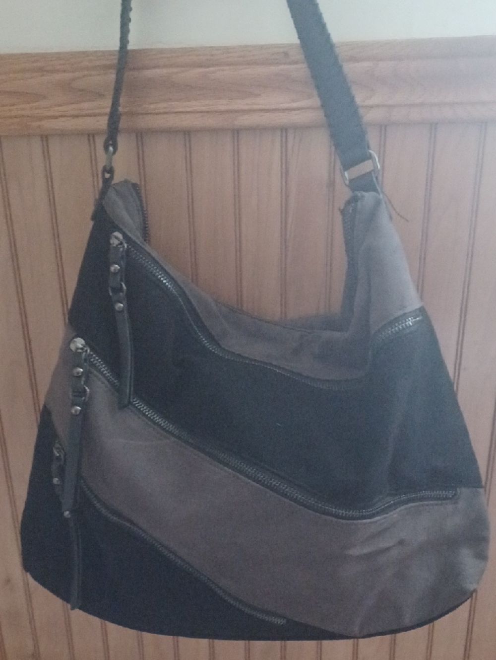 Stylish Two-Tone Black and Gray Shoulder Bag